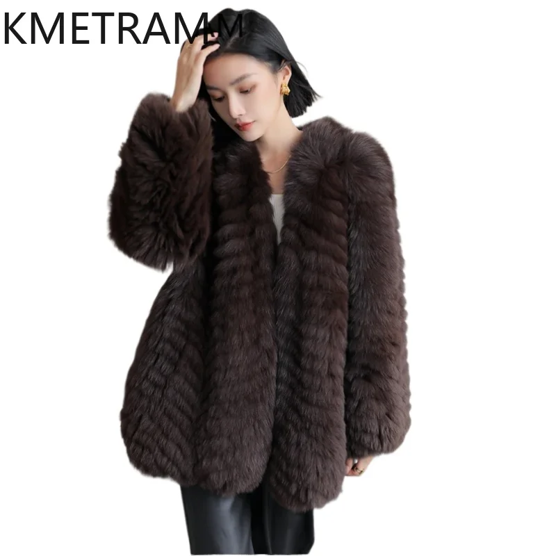 

Женская шуба из натурального фінского лисьего меха высокого качества, 2022, темно-кофейная куртка из натурального меха, пушистая верхняя одежда, зимняя женская одежда