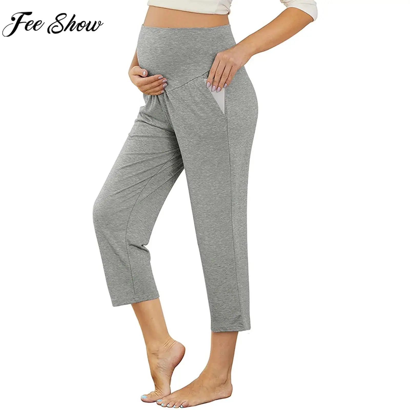 

Повседневные брюки-капри для беременных, для йоги и пилатеса, пижамные штаны, домашняя одежда, одежда для сна, брюки с высокой талией, прикрывающие живот