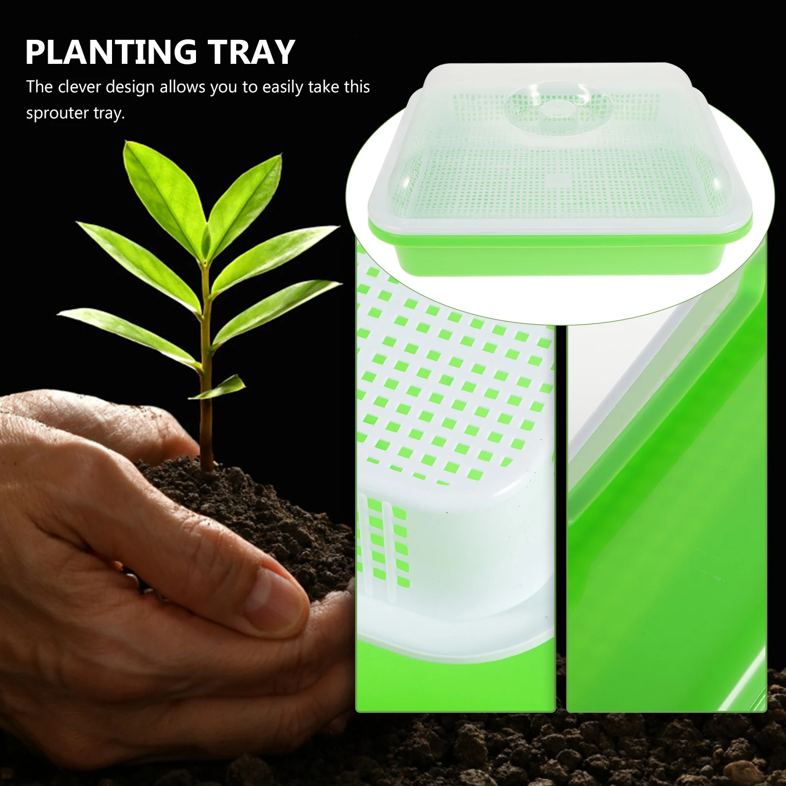 2 Sets Sprouter Tray with Lid Seedling Planting Veggie Nursery Green Plastic Starter