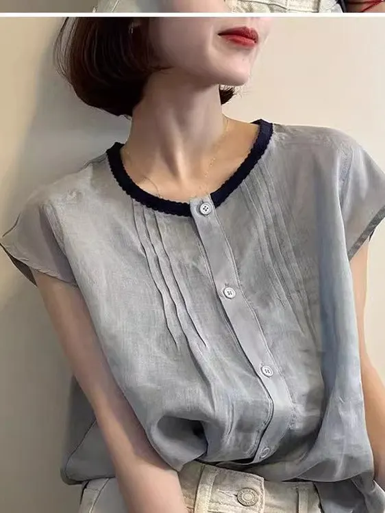 Casual in cotone e lino da donna irt round Ne ort Sve Top sopra la testa di grandi dimensioni coreano Sle Faionable Pendolarismo artistico