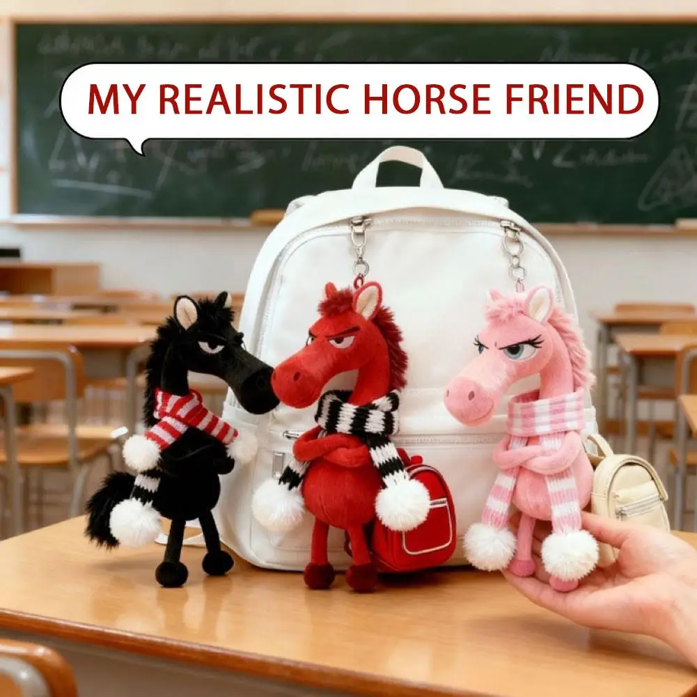 Portachiavi in peluche con cavallo dei cartoni animati - Giocattolo di pony di simulazione in stile fantasy con sciarpa - Giocattolo per bambini con bambola di peluche morbida, ciondolo per borsa portatile
