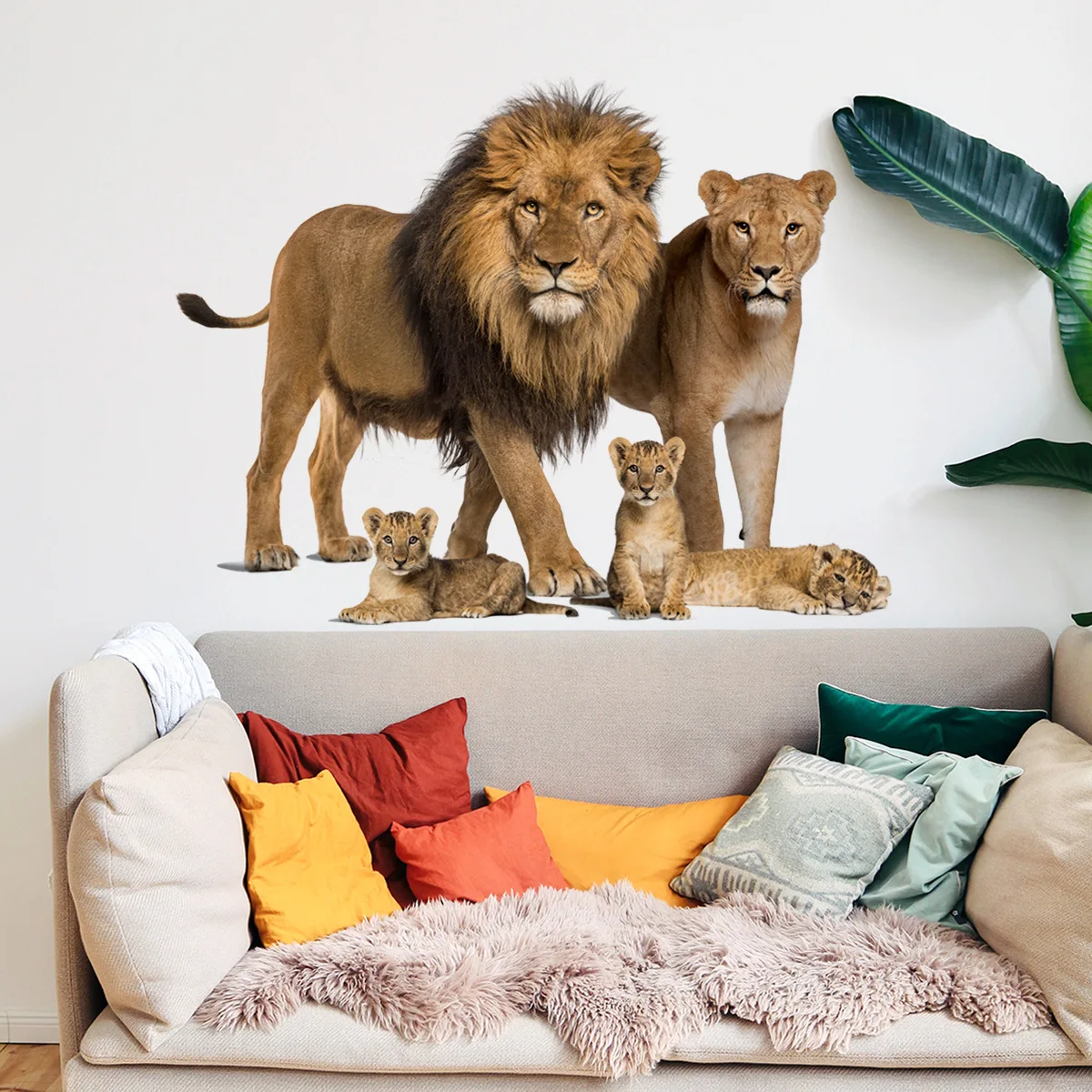 

2pcs Lion Cartoon Animal Wall Sticker Background Living Room Bedroom Study Restaurant Decoration Self-adhesive Pvcwall Sticker