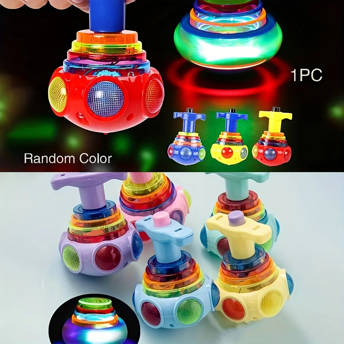 音楽付きの革新的な回転式LEDジャイロスコープ,クリエイティブな回転式トップ玩具,パーティーギフト,屋外での誕生日プレゼント,ランダムな色,1個