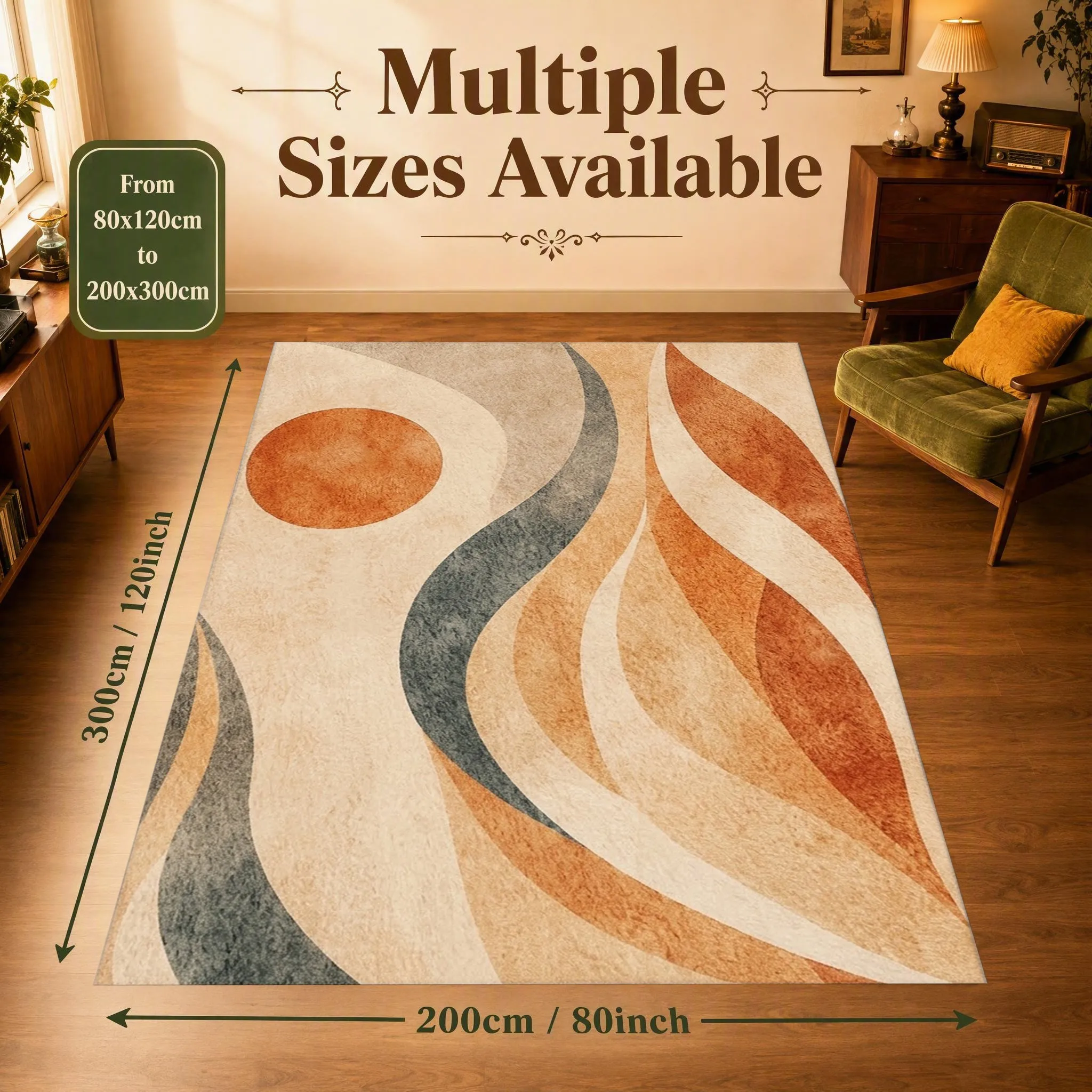 Large Area Rug Abstract Sunset Wave Pattern Print Wabi Sabi Style Soft Velvet Living Room Bedroom Home Decor Area Rug