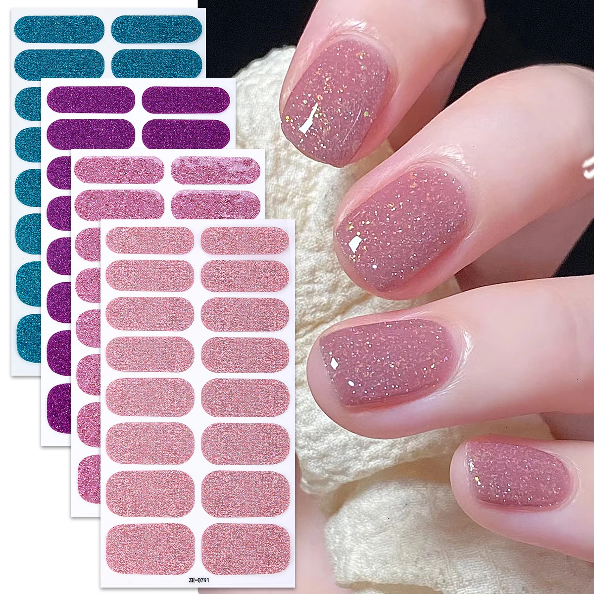 

16Tips/4 Sheet Full Cover Nail Stickers DIY Nail Polish Strips Sparkling Glitter Self Adhesive Nail Art Stickers Manicure Decor