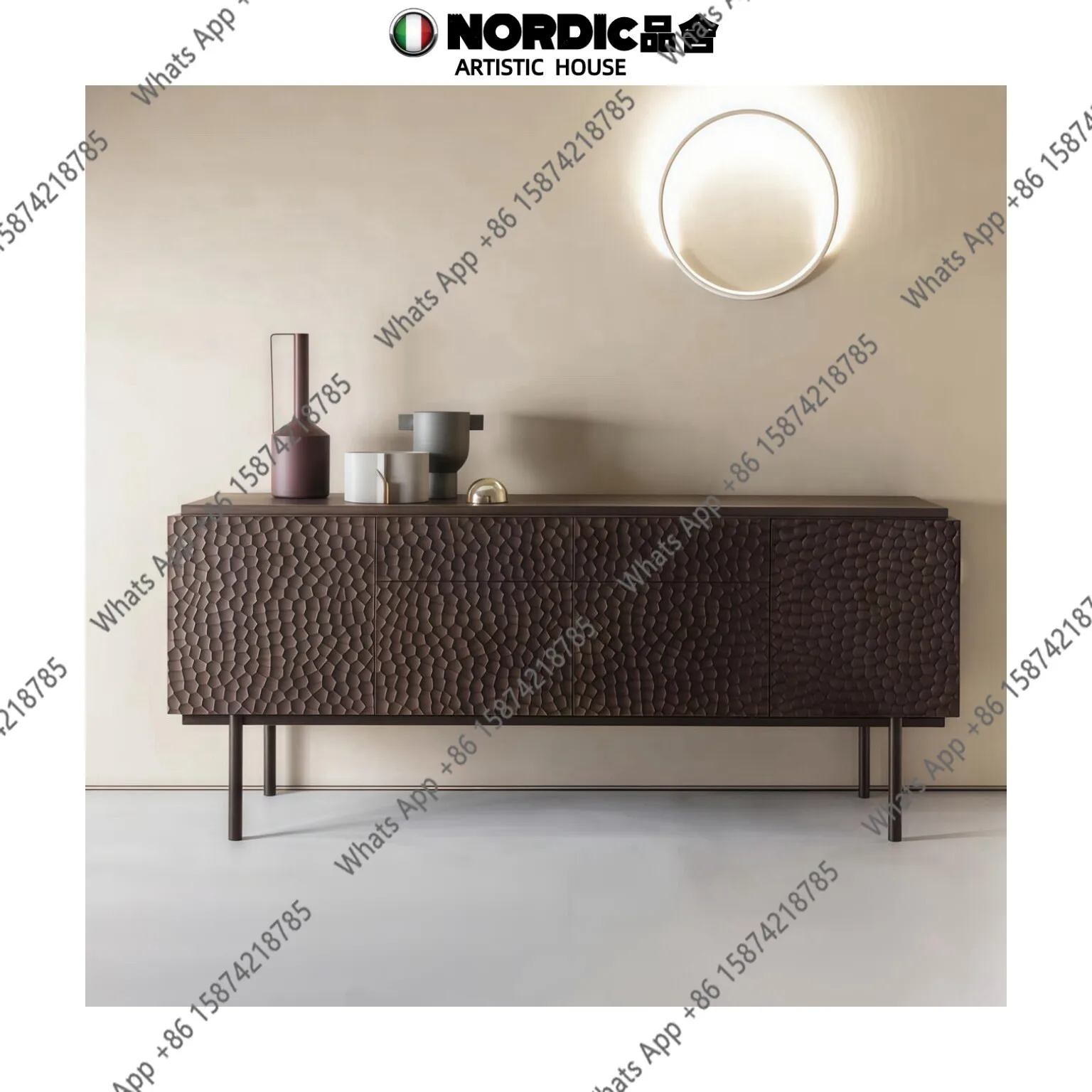 Medieval style designer solid wood hammer pattern dining side cabinet wabi wind TV cabinet living room storage cabinet American