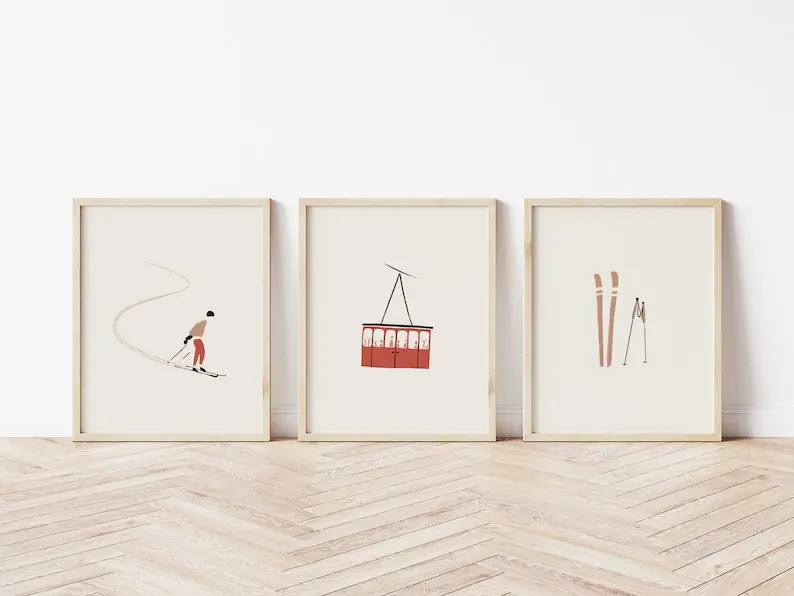 الحد الأدنى التزلج الرياضة اللوحة قماش طباعة الرجعية Skier ملصق فني لغرفة المعيشة الحديثة غرفة نوم عنبر الشتاء ديكور المنزل