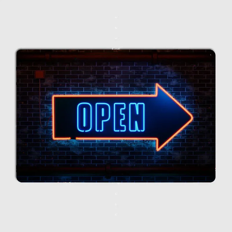 Open Neon Sign Posters Retro Metal Sign Bar Signboard Interior Wall Room Decoration Vintage Home Decor