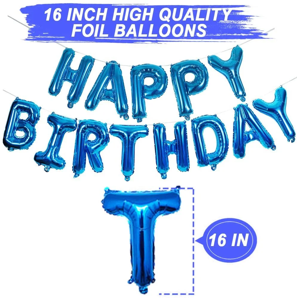 Blue Happy Birthday Balloon Banner White And Blue Confetti Balloons for Boy Birthday Party Decorations view 3