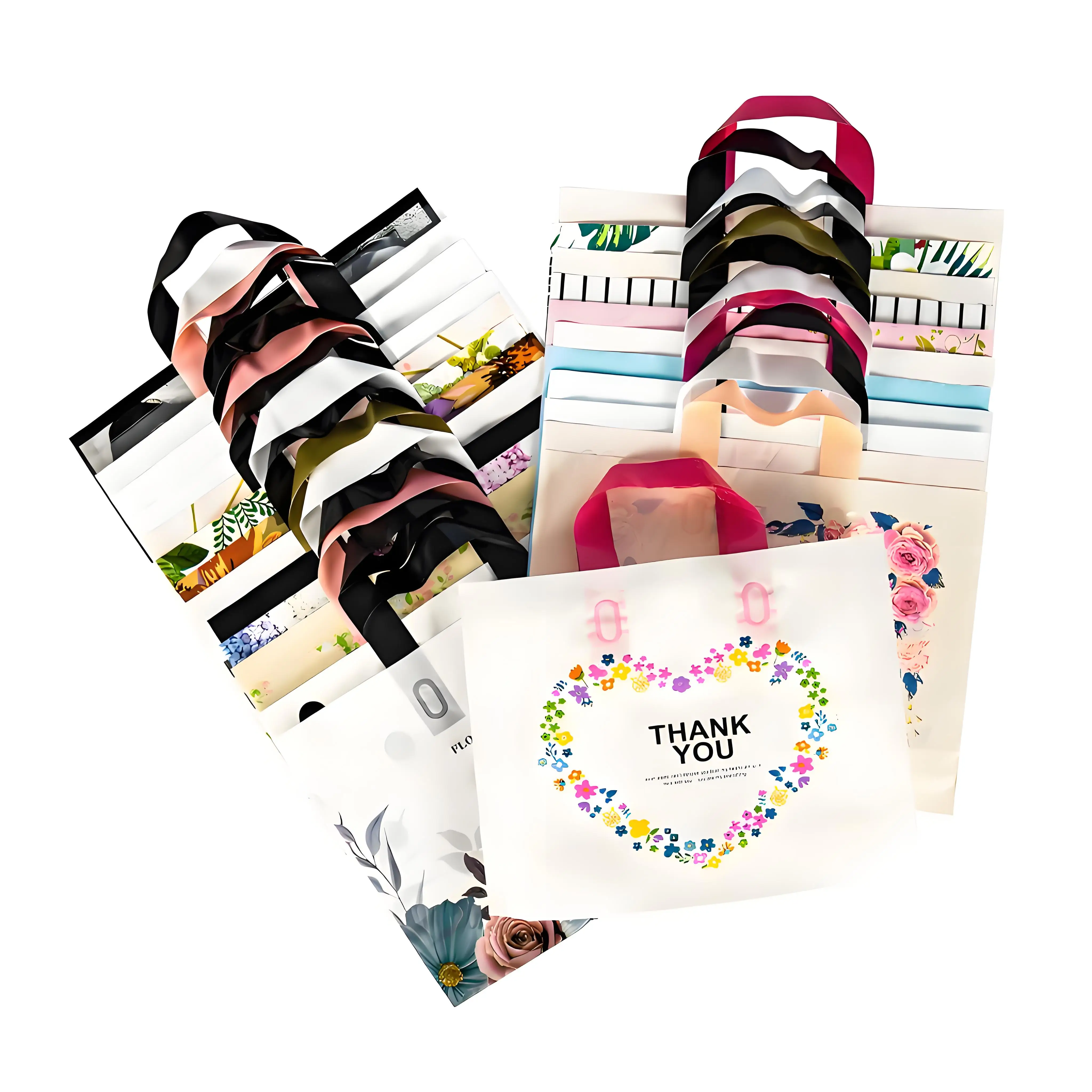 

100Pcs/lot Custom Logo Colorful Shopping Bags With Handle Plastic Gift Bag Print One Color Logo On Both Side Free Desgin Print