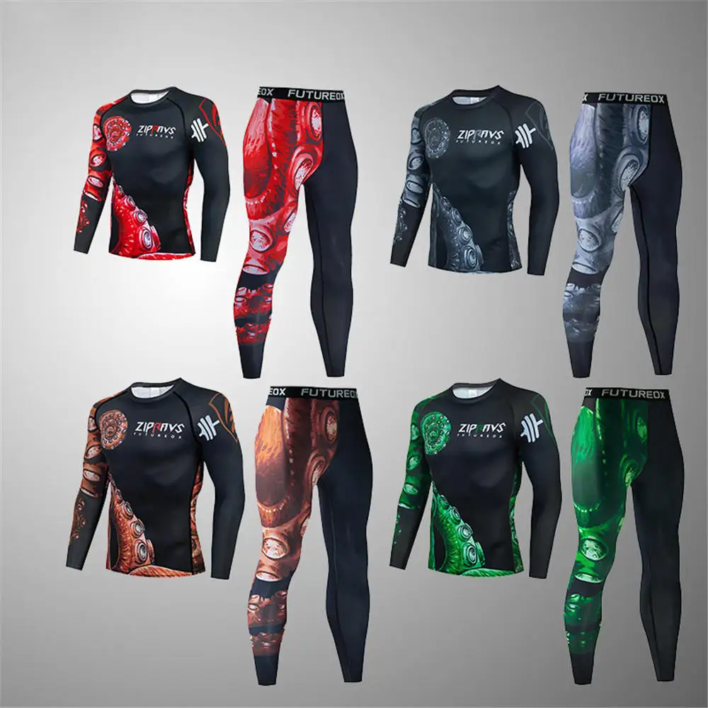 

Men's Thermal Underwear For Men Male Thermo Kickboxing Clothes Suits MMA BJJ Tights Set Winter Quick Dry Long Johns Tracksuit 17