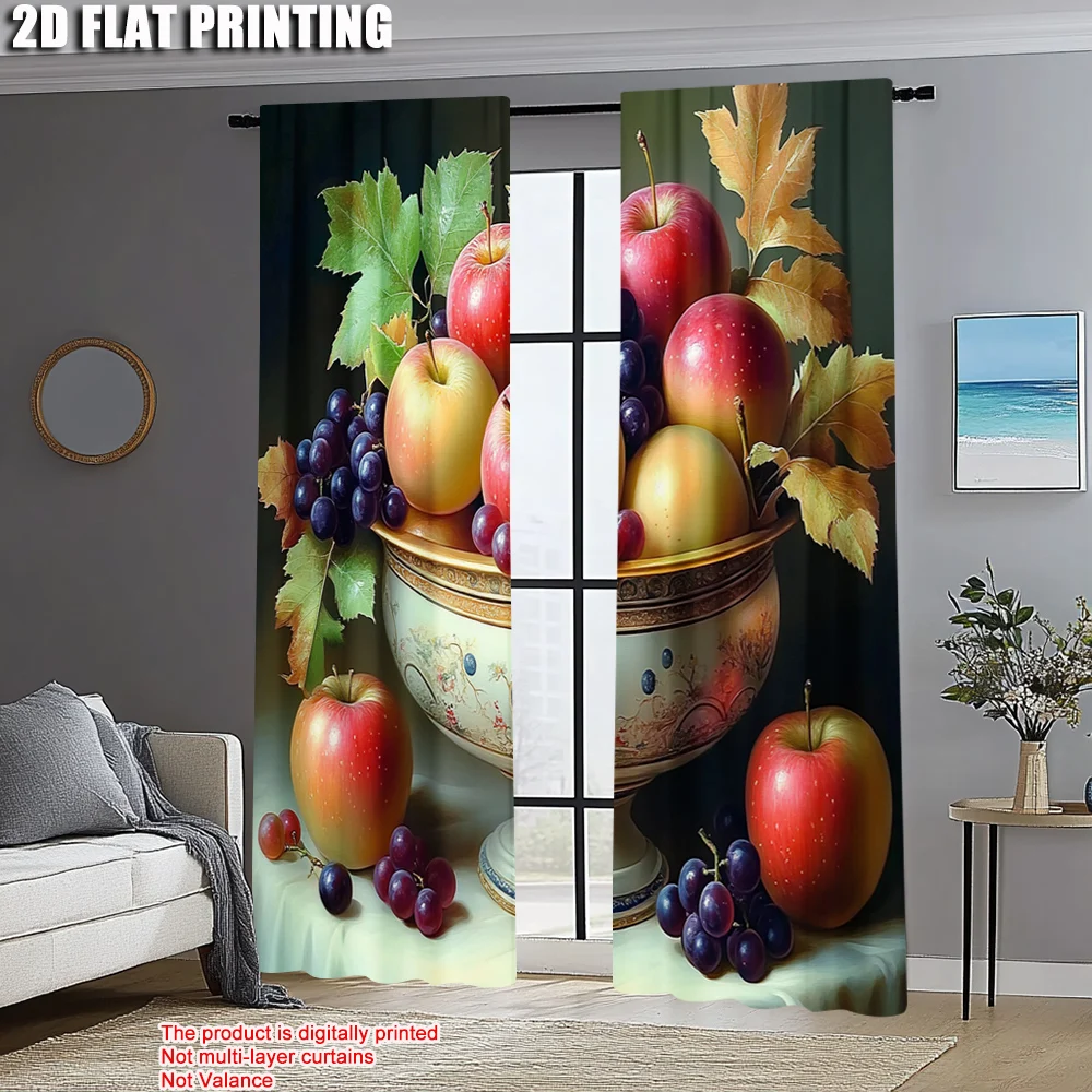 2pcs, Curtain Cloth 2D print Fresh And Delicious Fruit Machine Washable (without rod) Stuff Clearance for Living Room, Bedroom,