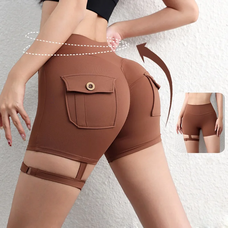 Cloud Hide SEXY Girls Yoga Shorts for Women Pocket Fitness High Waist Short Gym Workout Tights Sports Running Plus Size Leggings