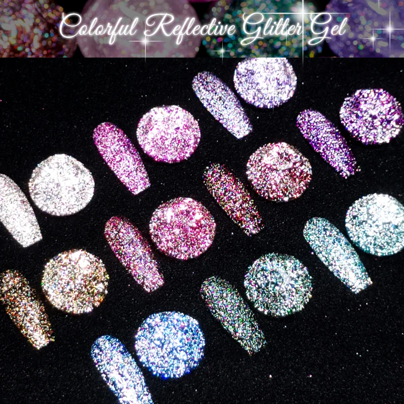 6 個キラキラグリッターネイルジェルポリッシュセットブリリアントスーパーフラッシュネイルアートスパークリング効果ハイシャインワニス DIY マニキュアデザイン