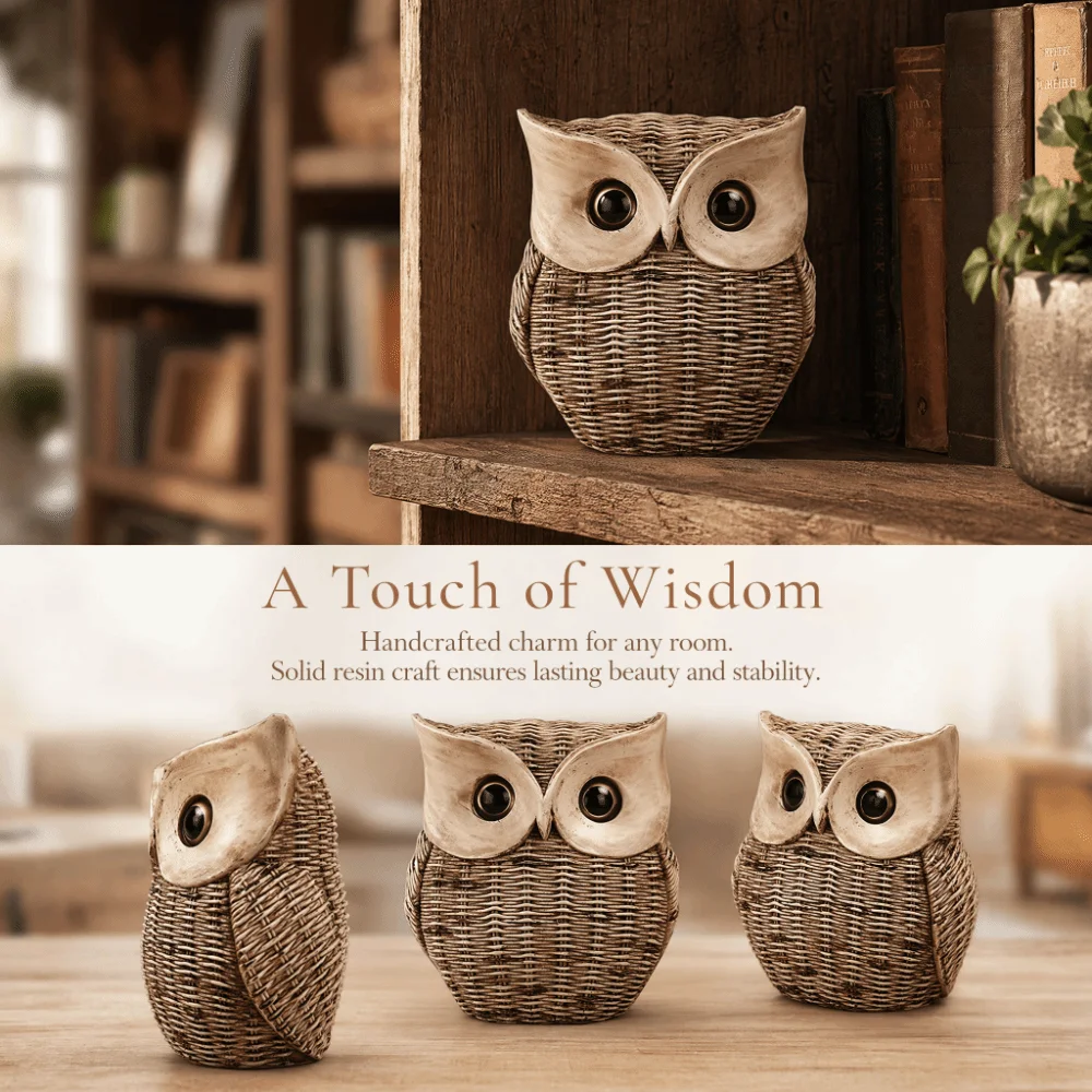 Resin Resin Owl Tabletop Decorative Figurine Brown Owl Bookshelf Mantel Owl Ornament 4.7 x 3 x 5.5in