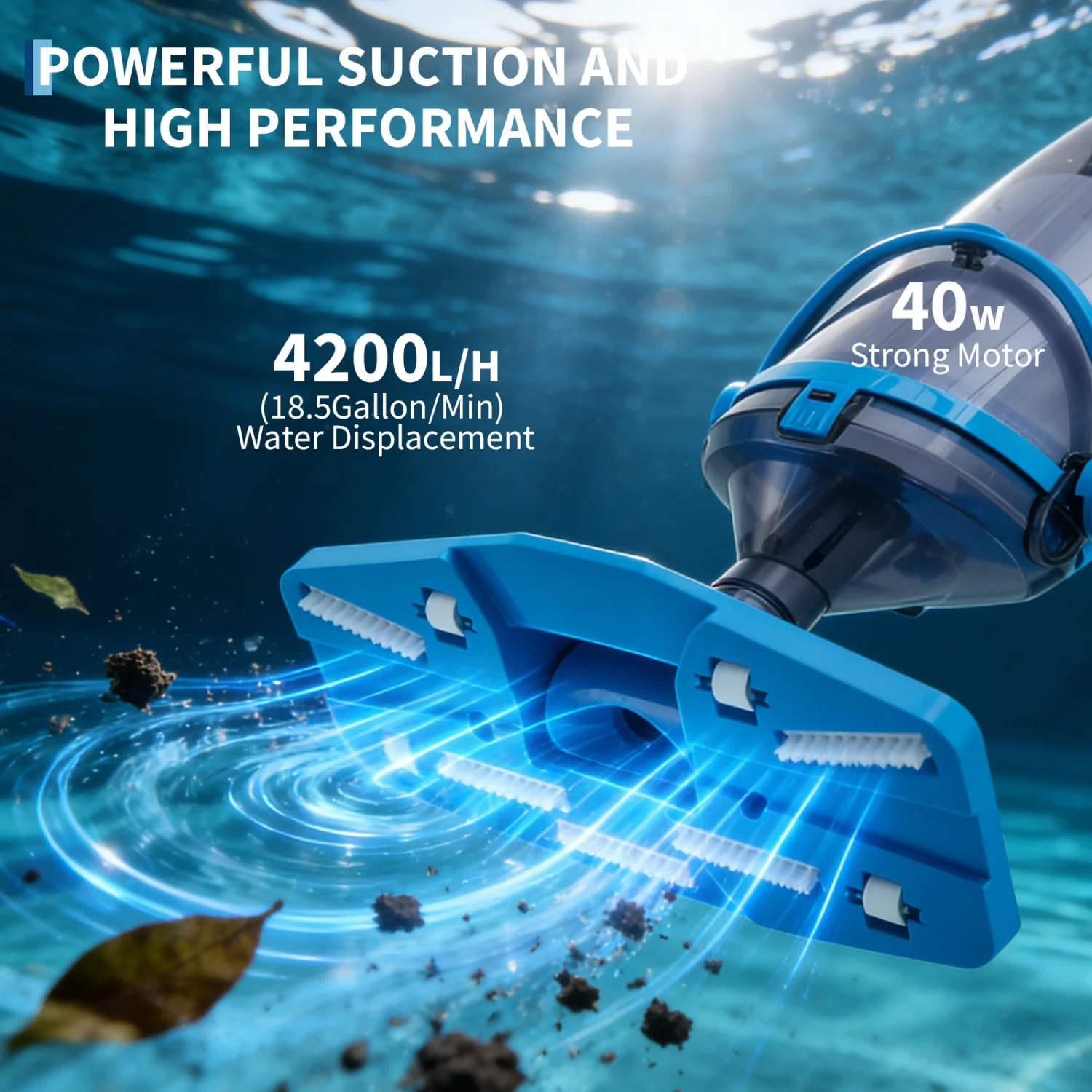 Cordless Pool Vacuum Cleaner with LED Light and Telescopic Pole
