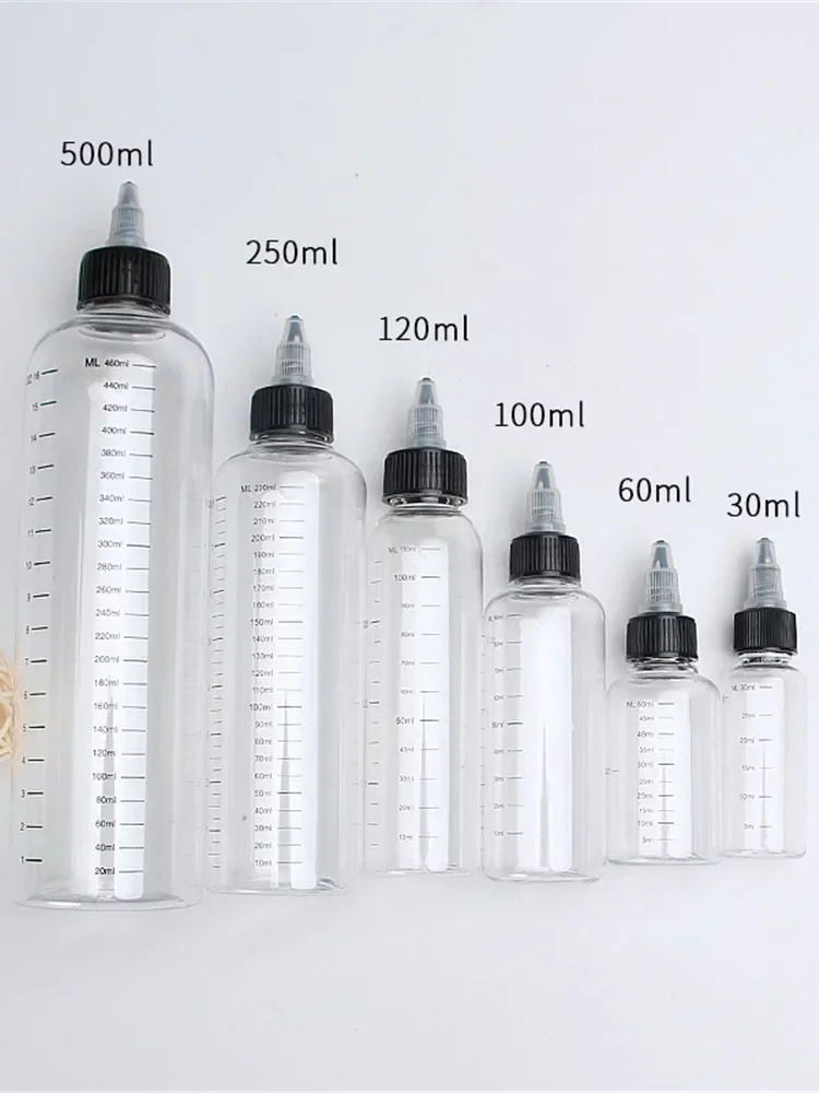 Bouteilles compte-gouttes en plastique PET pour liquide et huile, rechargeable, bouchon supérieur torsadé, conteneurs d'encre pigmentée pour tatouage, 30ml/60ml/100ml/120ml/250ml