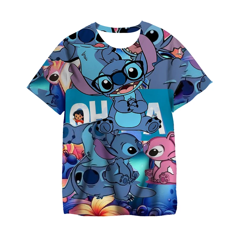 Camisetas de Disney Stitch para niñas, camiseta informal de manga corta, ropa suave de dibujos animados para niños, camisetas Kawaii para niños, camisetas sueltas para niños