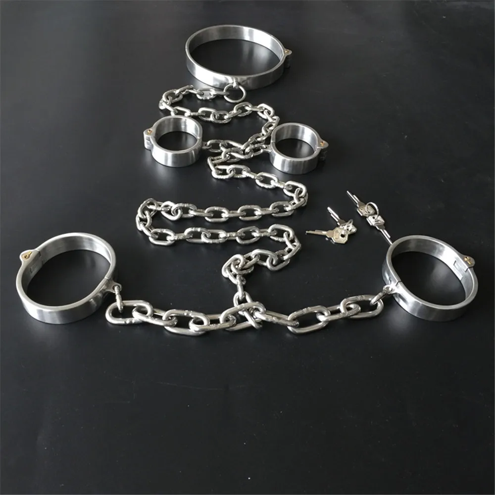 Stainless Steel Handcuffs for Men Women Slave Training BDSM Bondage Sex Toys Foot Hands Shackles Metal Collar Adult Products