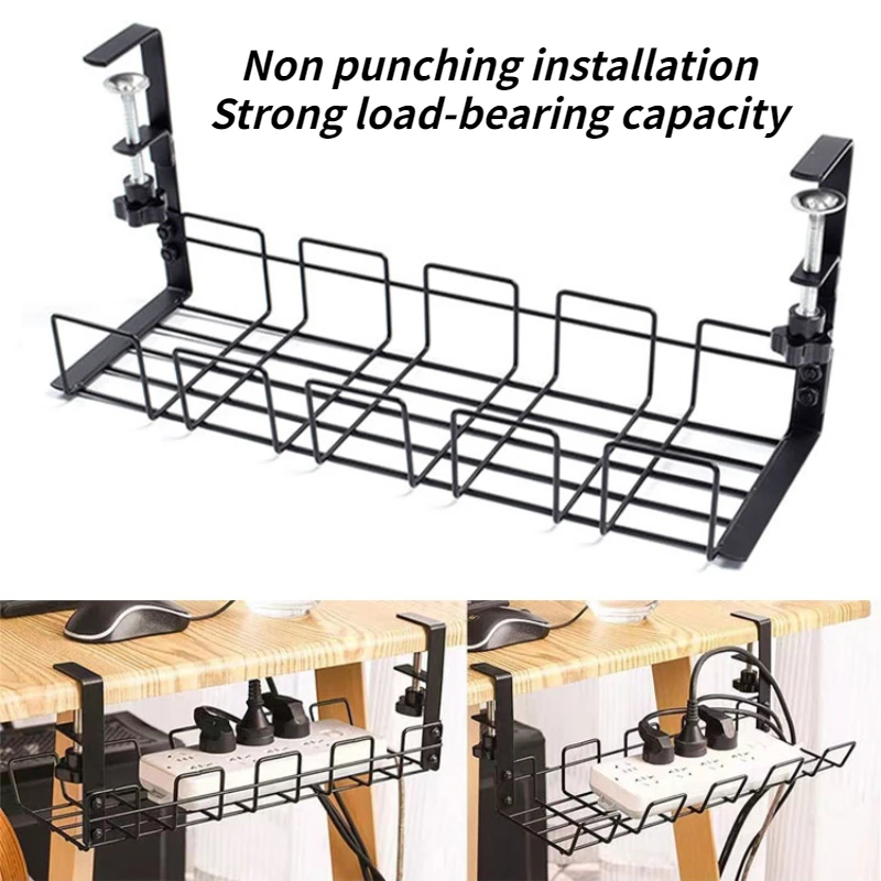 Under Desk Cable Management Tray Metal Wire Organizer No Drill Power Strip Holder Storage Rack for Computer Desk Office Router