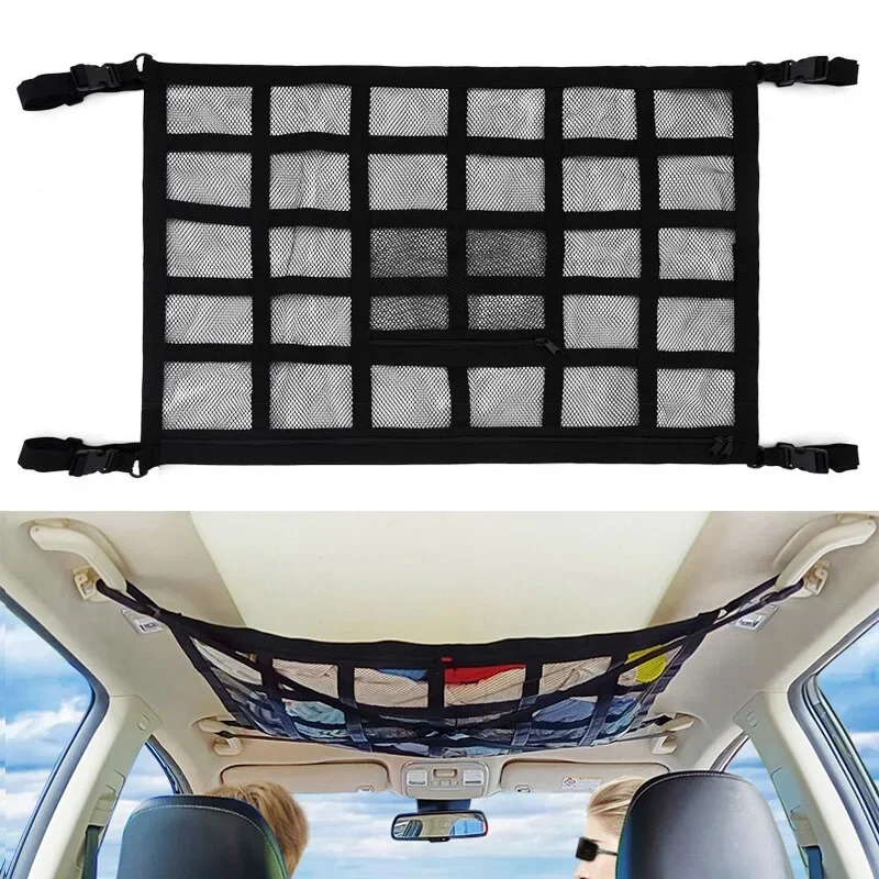 Car roof storage bag cargo zipper net universal storage mesh bag debris organizer car storage and organization accessories