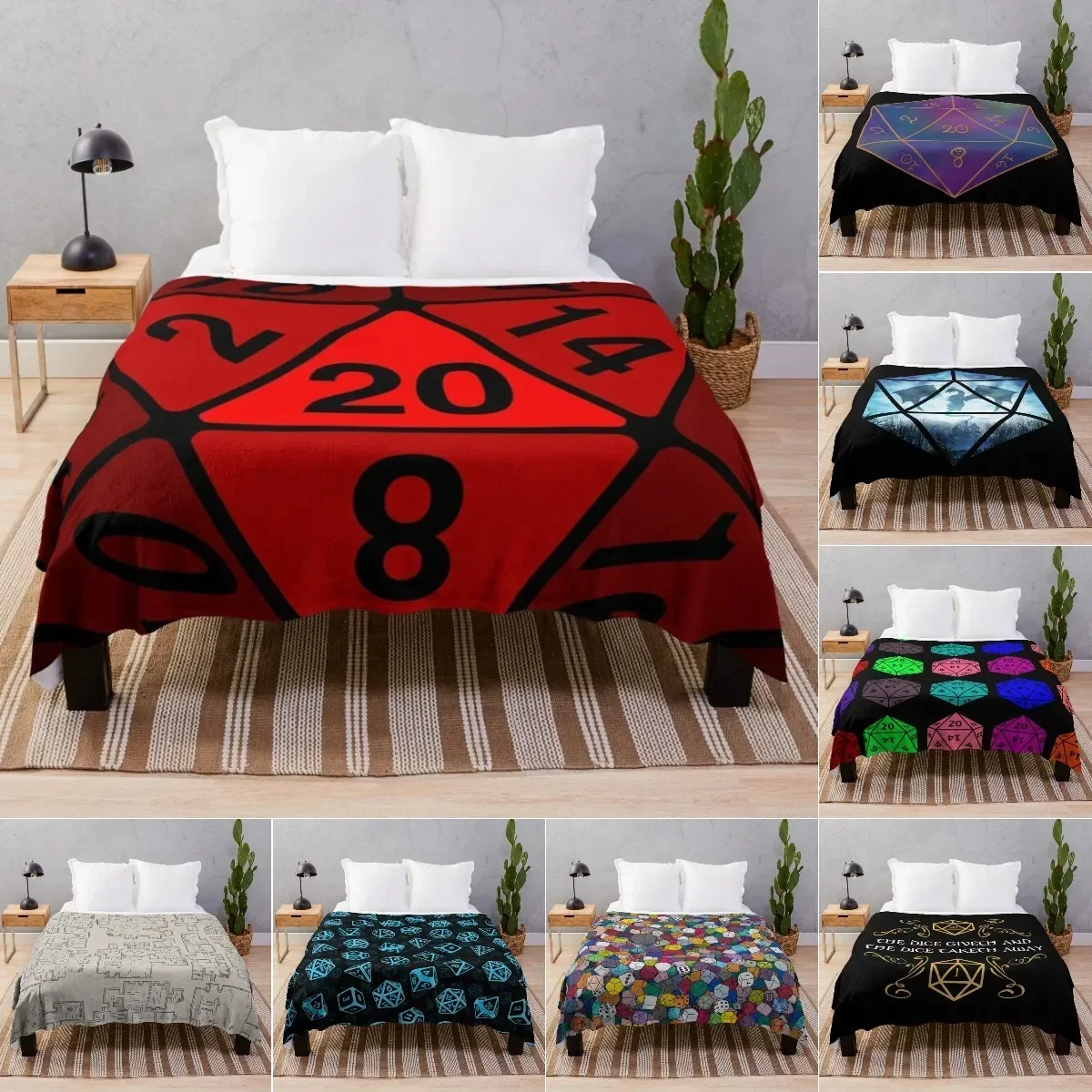 DND D&D Blanket, RPG Dungeons and Dragons Throw Blanket Soft Warm Cozy Flannel Vintage Throw for Bedding Decor Bedroom Gifts