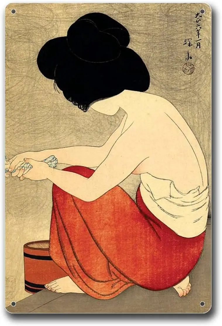 Metal Tin Signs Japanese Geisha And Beauty Ito Masui Japanese Art After Bathing Cafe Office Shop Bar Wall Decoration 8x12in sign