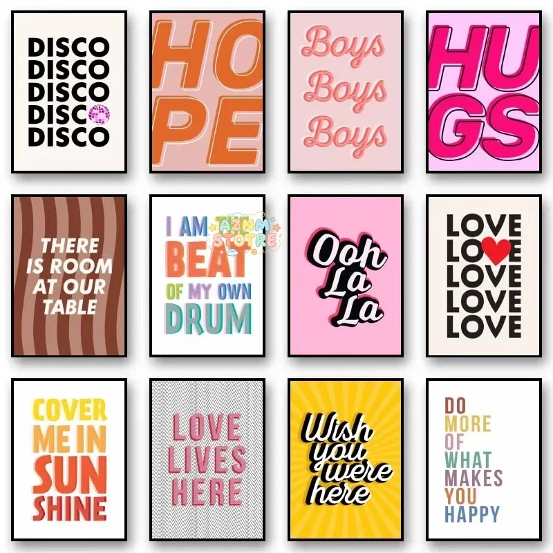 1pc Nordic Simple and Fun Inspirational Quotes Poster Art Pink Girl Love Introduction Wall Decor Painting Home Room Dorm Deco