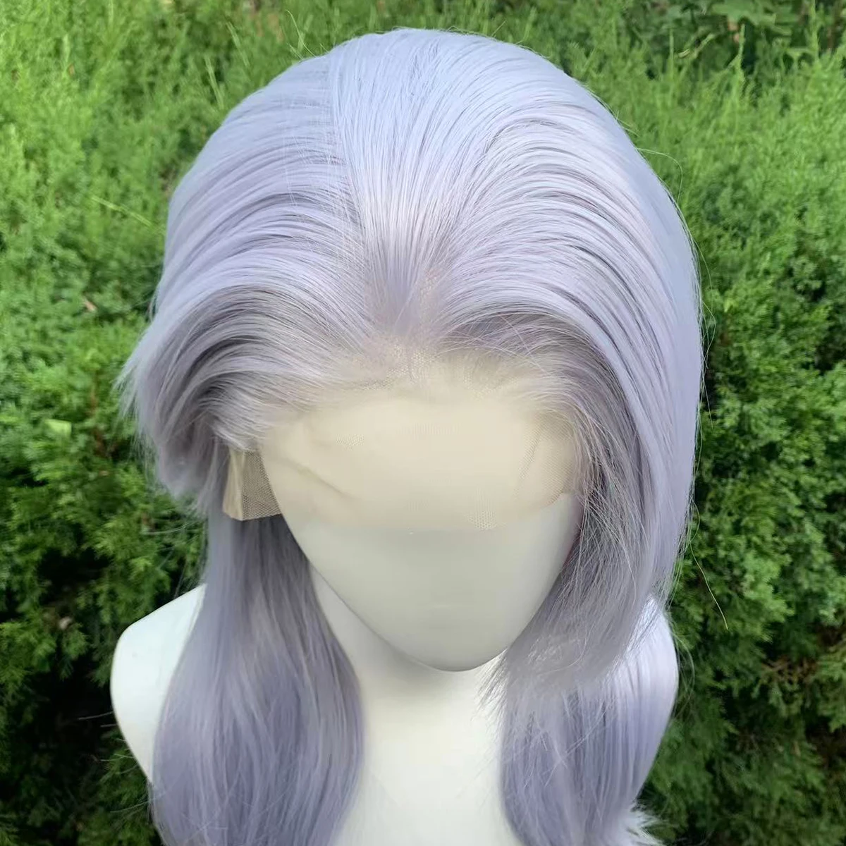 Grey Purple Natural Wave 13X4 Synthetic Lace Front Wigs Shoulder Length Layer Ponytails Short Cut Cosplay Wig Body Wave Wig