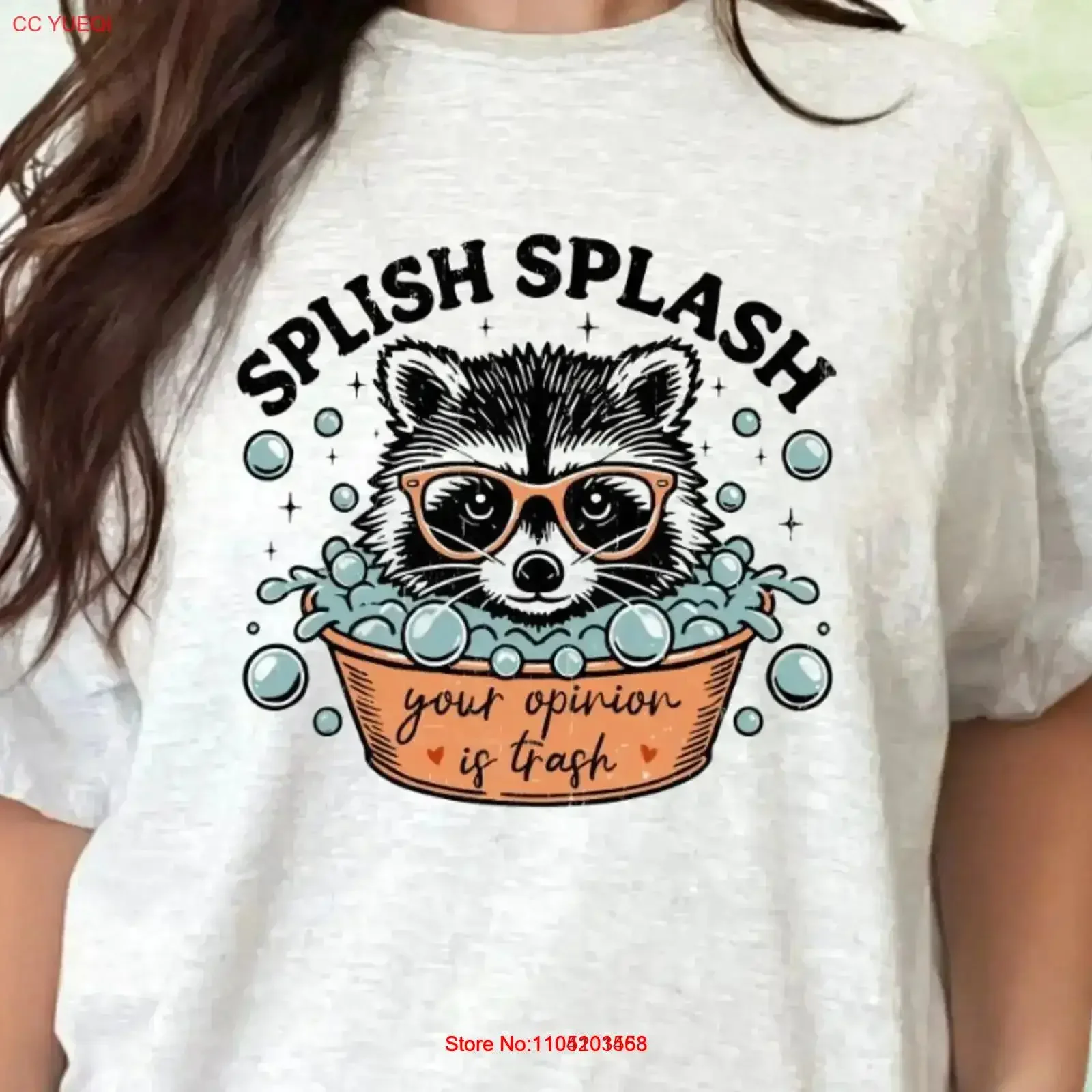 Heavy Cotton T Shirt Splish Splash Your Opinion Is Trash Funny Racoon Raccoon Sarcastic vintage Washed homme Soft fashion