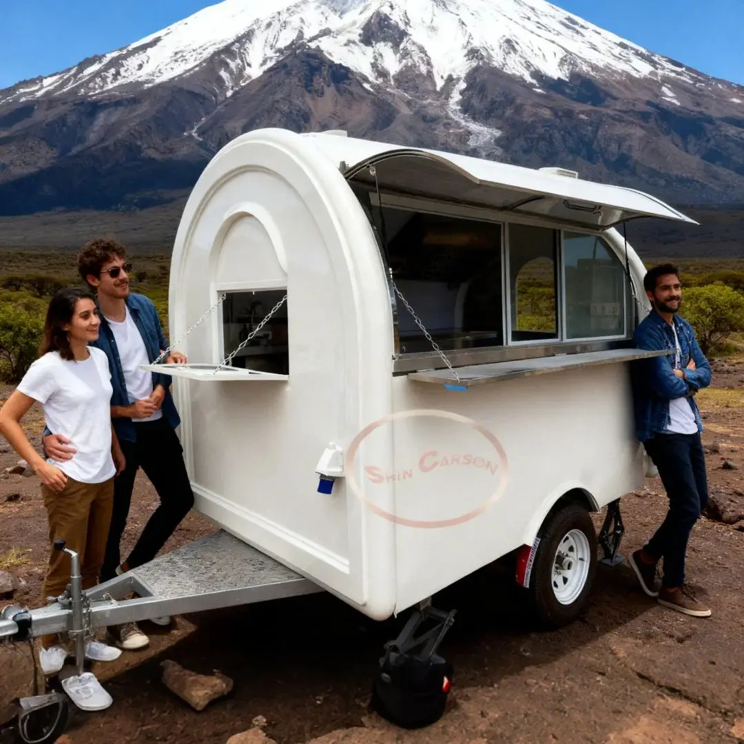 

Retro European-Style Stainless Steel Food Cart Trailer Mobile Coffee & Dessert Kiosk Towable Tow Truck Stand