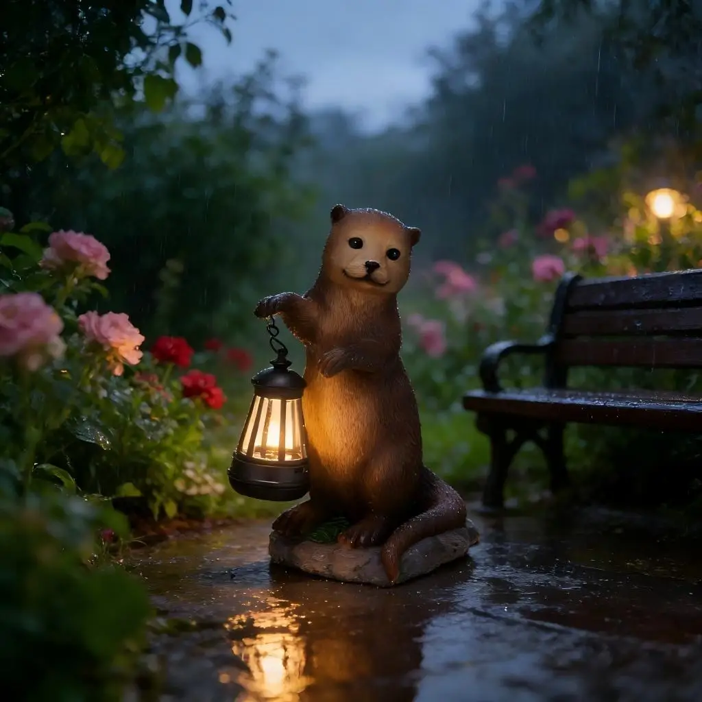 Solar Otter Garden Statue Lantern Light Outdoor Waterproof LED Animal Figurine Lawn Lamp Yard Patio Pathway Landscape Decor