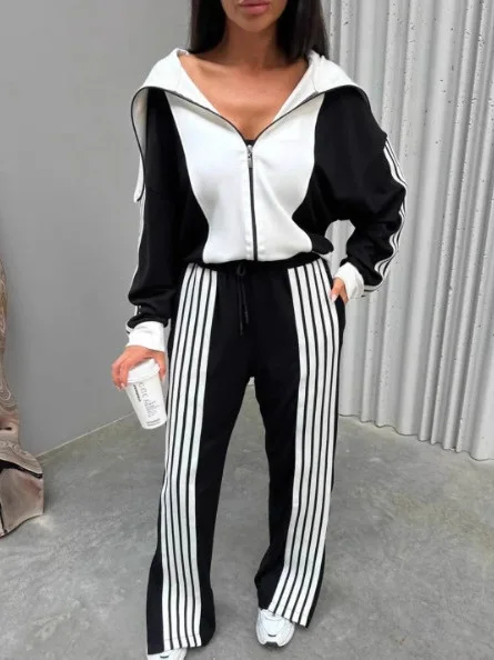

Duron Long Sve Striped Velvet Set Pants Women's Faion Spring Autumn Winter Long Pants Two-Piece Suit Casual Outfit