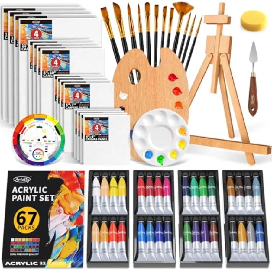 

Acrylic Paint Set for Adults and,Canvas Painting Kits, 32 Colors Acrylic Paint 22ML,Table Easel, Brushes, Canvas, Art Painting