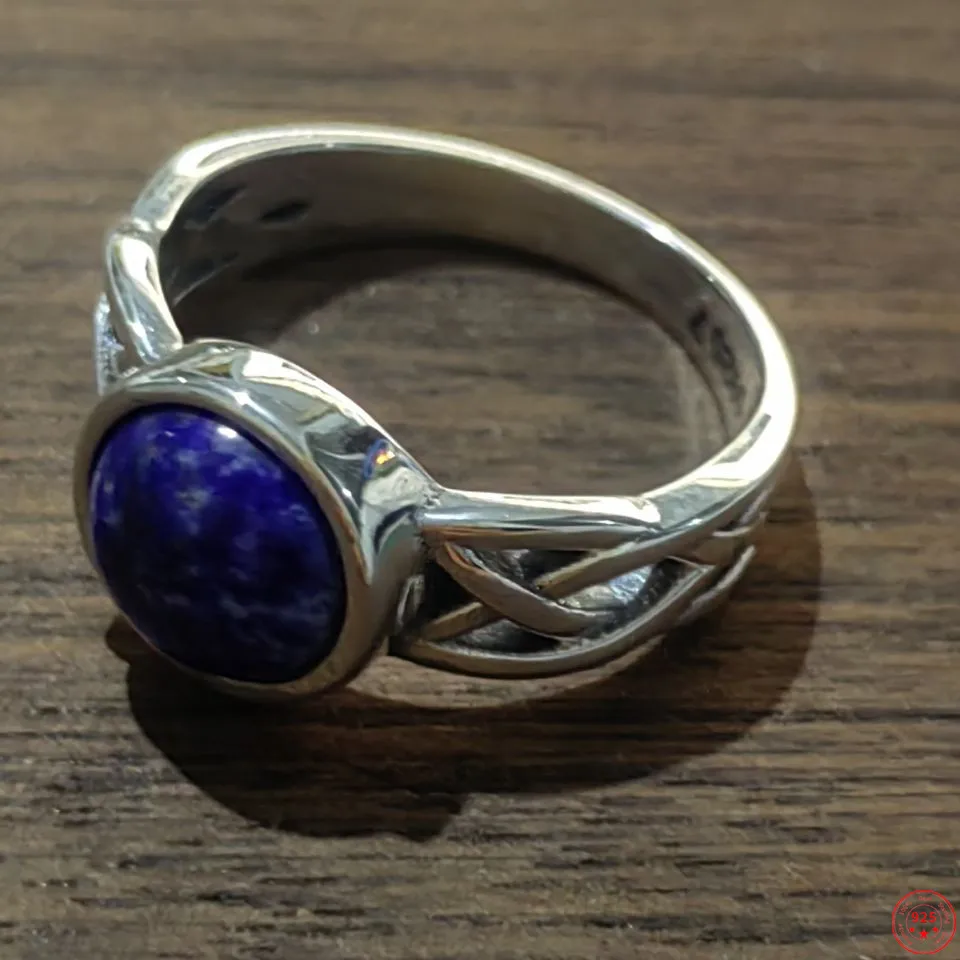 Loạt Phim Truyền Hình "" O Vampiro Nhật Ký "Cổ Điển Trang Sức Thực S925 Bạc Tự Nhiên Lapis Lazuli Nhẫn Cho Nam Và Nữ