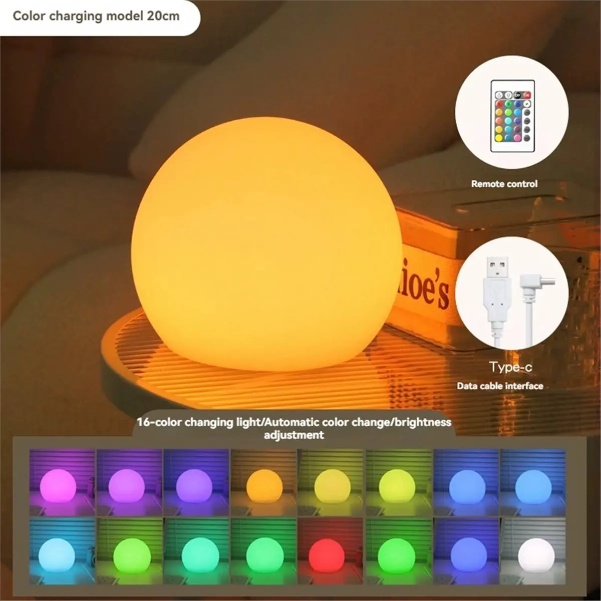 neeney LED Ball Light LED Spherical Table Lamp Timer Dimming and 16 Color Remote Control Brightness Adjustment for Bedroom 20CM