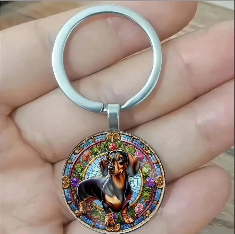 

Dachshund Keychain, Fashionable Zinc Alloy, Round Pendant for Bag, Car, Bar Decor, Perfect for Thanksgiving, Halloween, Friendsh