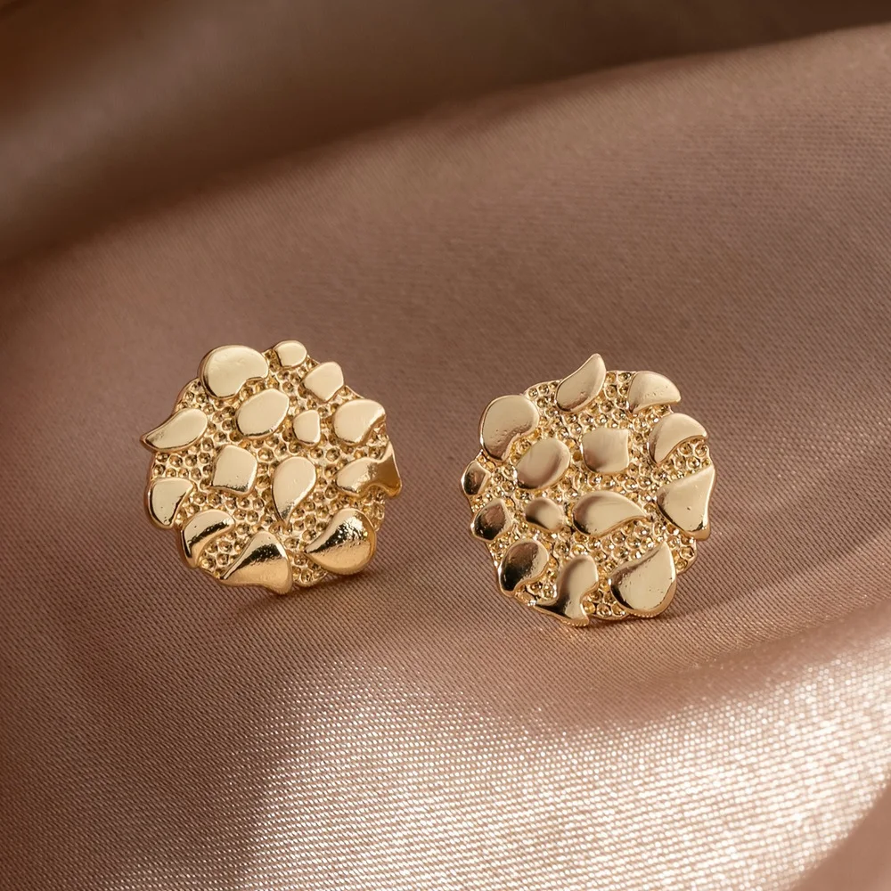 Fashion Round Luxury Nugget Earrings For Women Men Gold Plated  Retro Style Jewelry Accessories Party Gifts 2026
