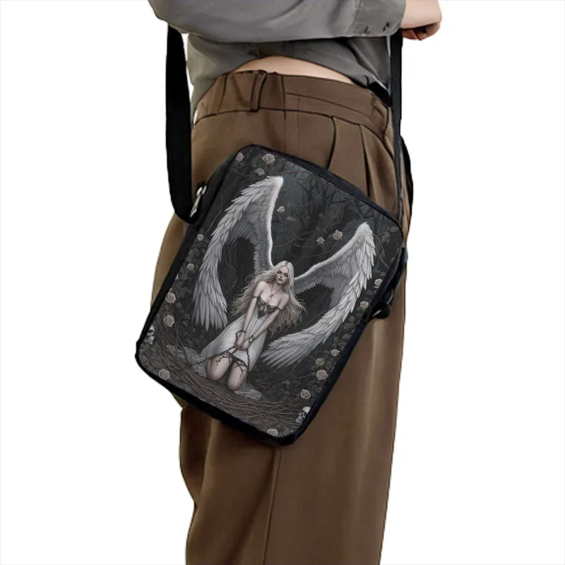 Gothic Sad Fallen Angel Wing Print Crossbady Bag Fantasy Skull Girl Women Book Bags Key Phone Holder Portable Messenger Bag Gift