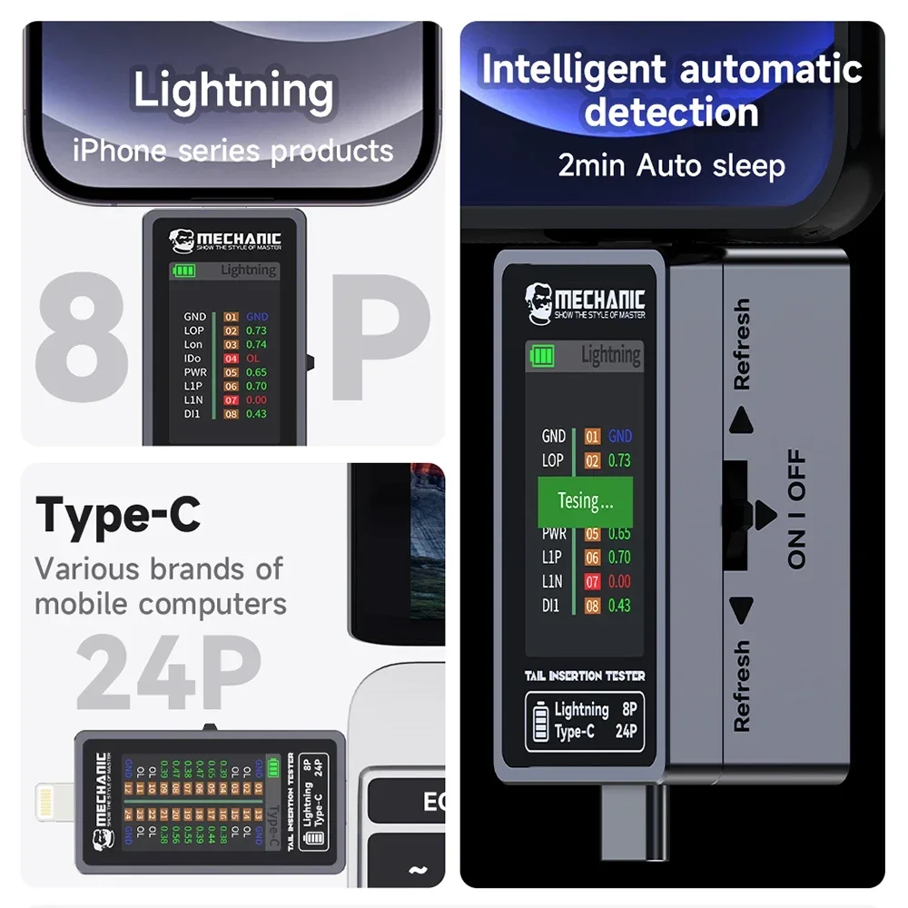 Mechanic T-824 No Disassembly Required Mobile Phone Tail Insertion Detector Digital Display Current Power Check Independent Pin