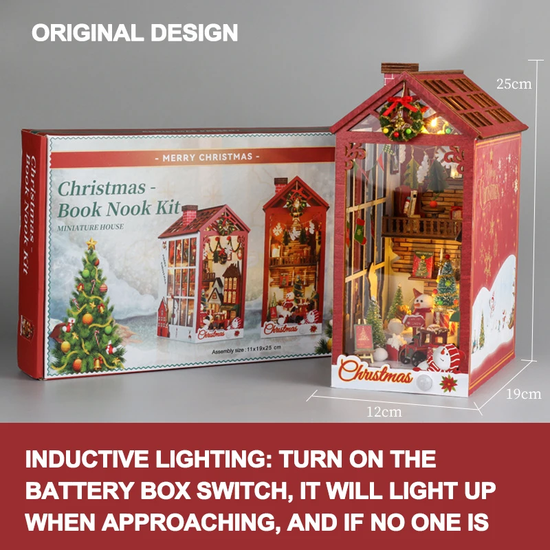 Soporte creativo para libros de Navidad en 3D, Kits de construcción ensamblados, modelo con luces, rompecabezas de madera, decoración de escritorio, juguetes, regalos para niños