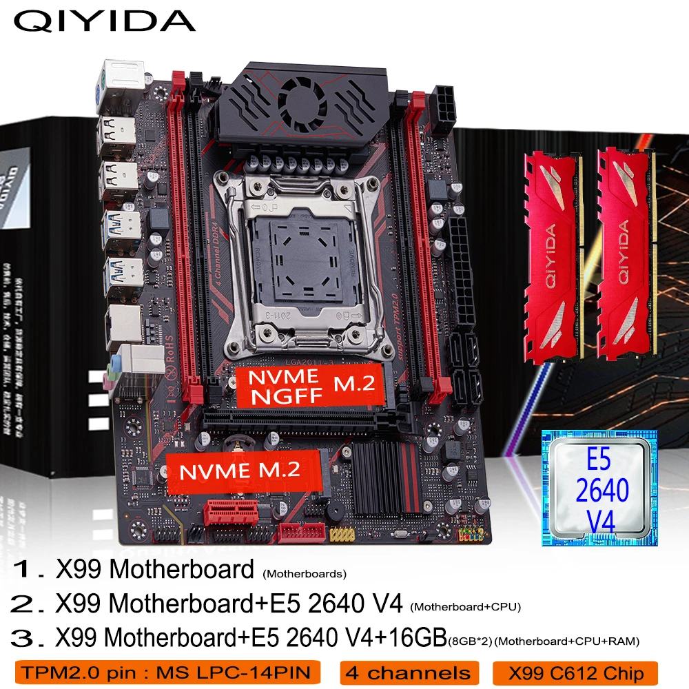 Kit de placa base para juegos X99 con CPU LGA2011-3 Xeon E5 2640 V4, memoria DDR4 de 16GB (8G*2) de 4 canales, PCI 16x, NVME M.2, TPM