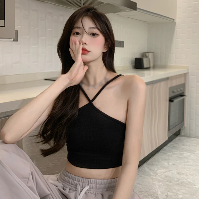 Hanging Neck Halter Undershirt Female Summer Strapless Tight Outer Wear Inner Tops Fashionable Matchy-matchy Tops