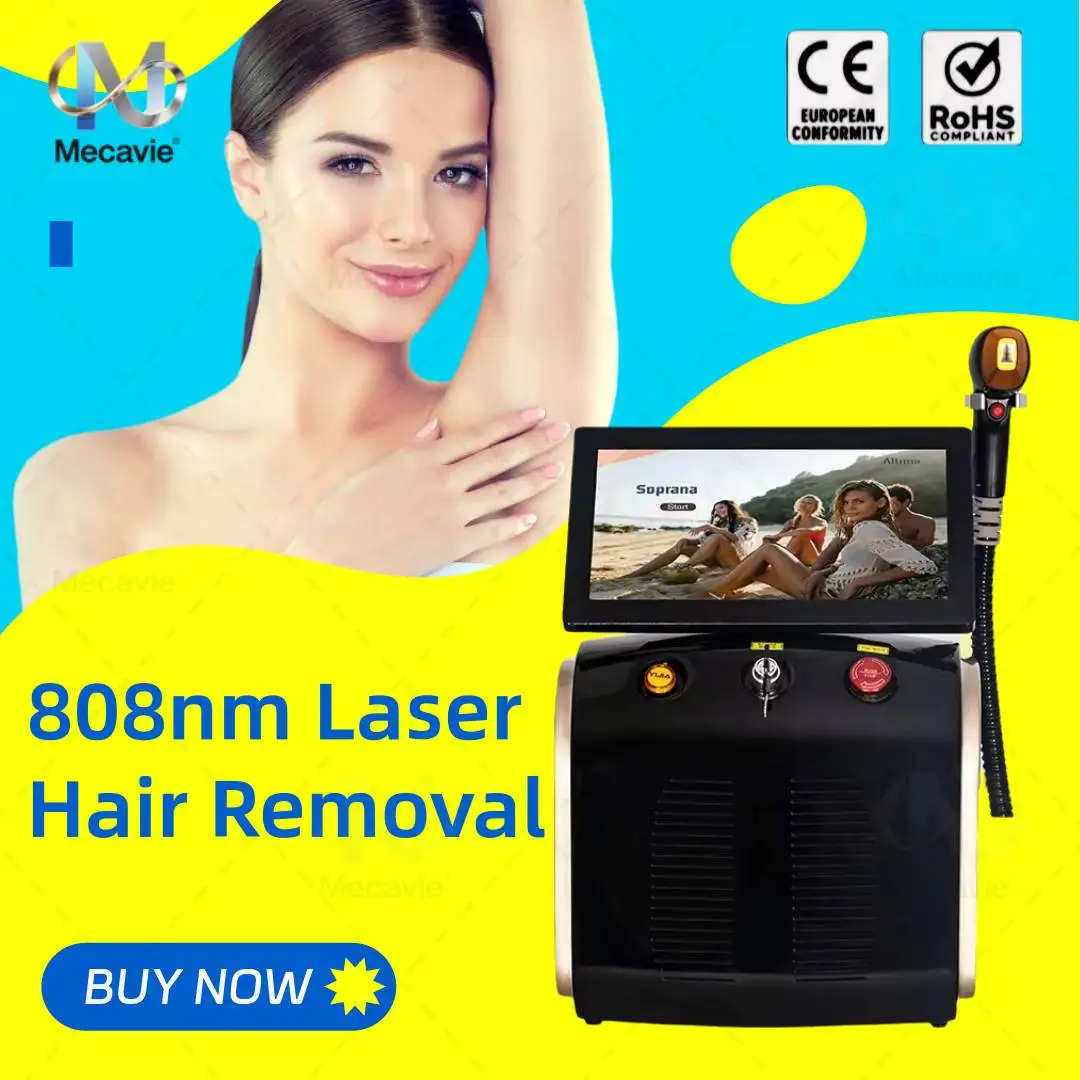 

2025 Профессиональный диодный лазер 808 нм для удаления волос Коллиматор 4 длины волны Ледяная платиновая система охлаждения Безопасная безболезненная