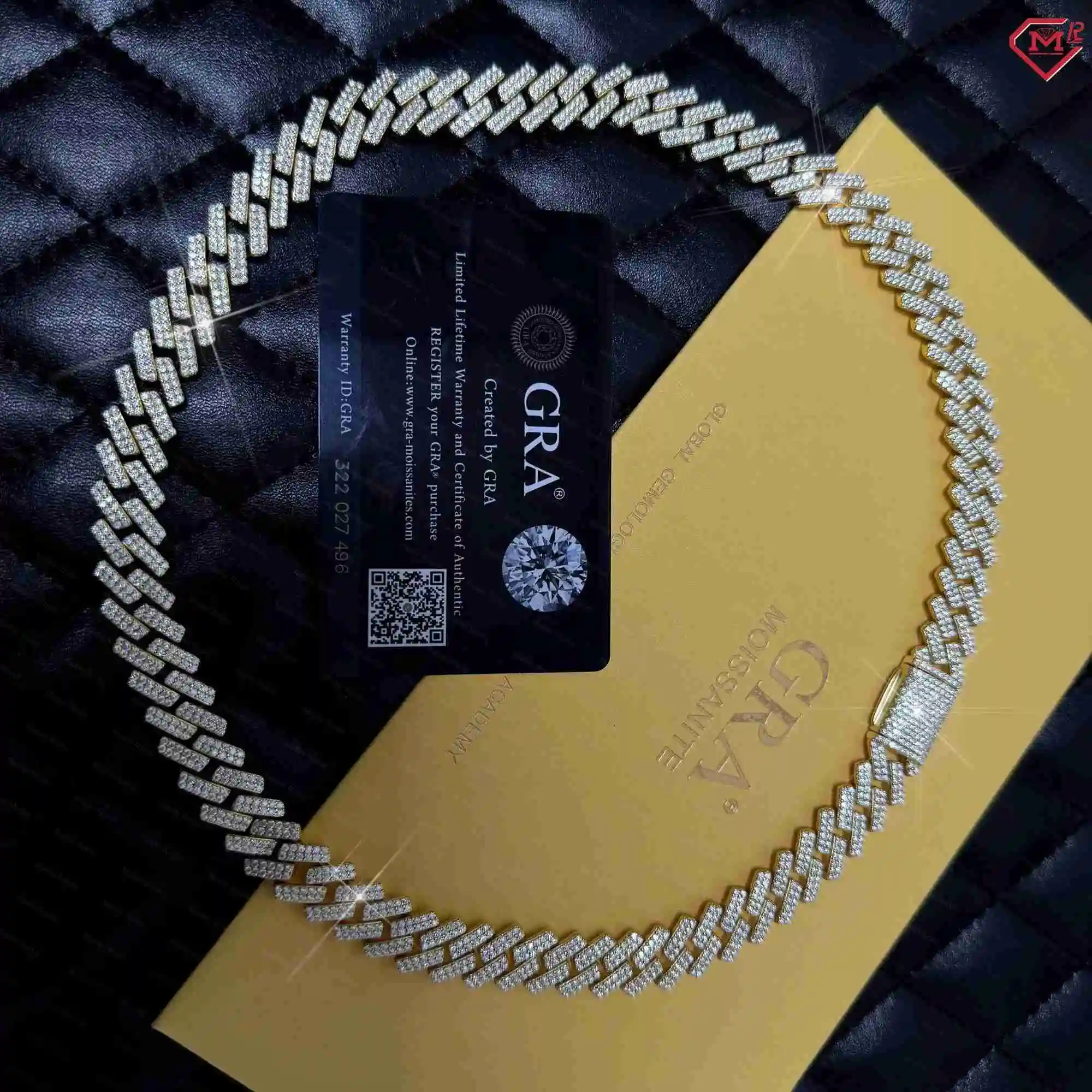 

Hiphop Cuban Chain 12mm 2 Rows 925 Sterling Silver 14K Gold Plated Iced Out Chain Moissanite Cuban Link Chain