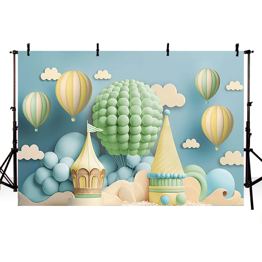 Mehofond Photography Background Palace Tent Prince Birthday Portrait Backdrop Blue Hot Balloon Cloud Decoration Photo Studio