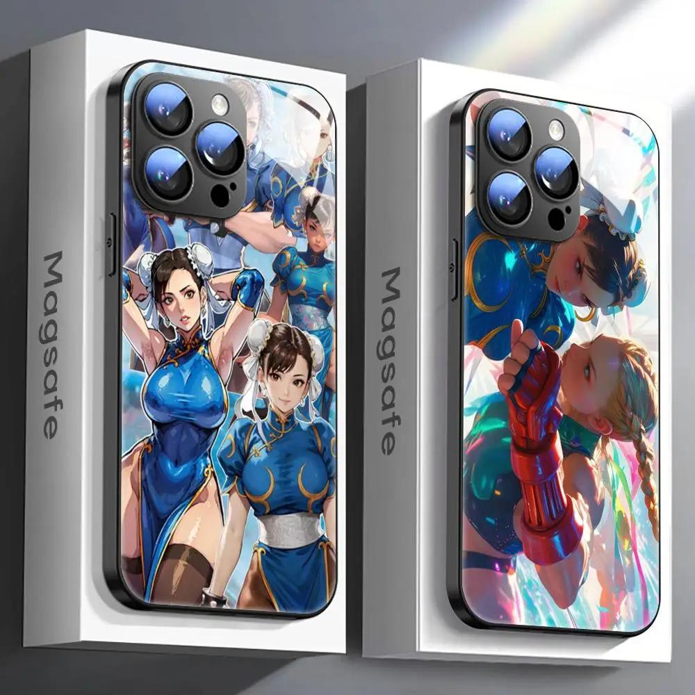 Street Fighter Chun-Li Phone Case For iPhone 16 15 14 13 12 11 X XR XS 8 Plus Mini Pro Max Glass Magnetic Phone Case