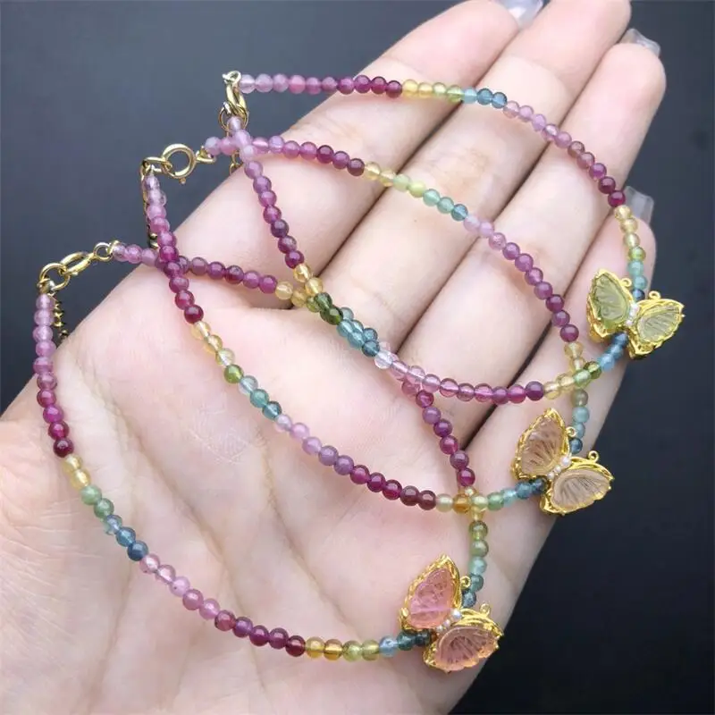 2.5MM Natural Tourmaline Butterfly Bracelet Women Trendy Reiki Healing Elastic Yoga Energy Wristband Jewelry Gift 1PCS