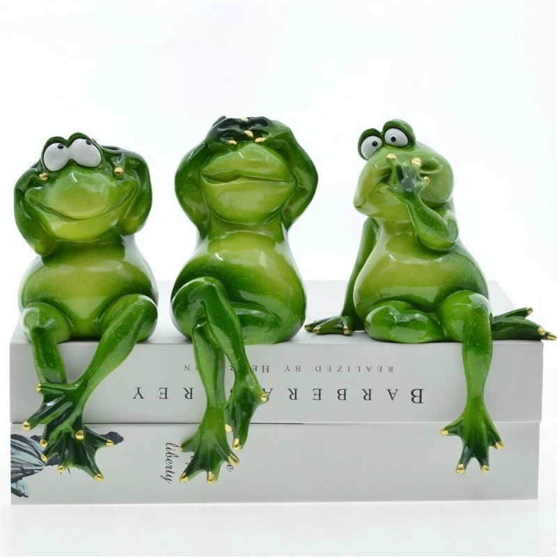 3PCS Set Creative Nordic Hear See Speak No Evil Cartoon Frog Resin Ornament Garden Home Decor Cute Animal Living Room Decoration