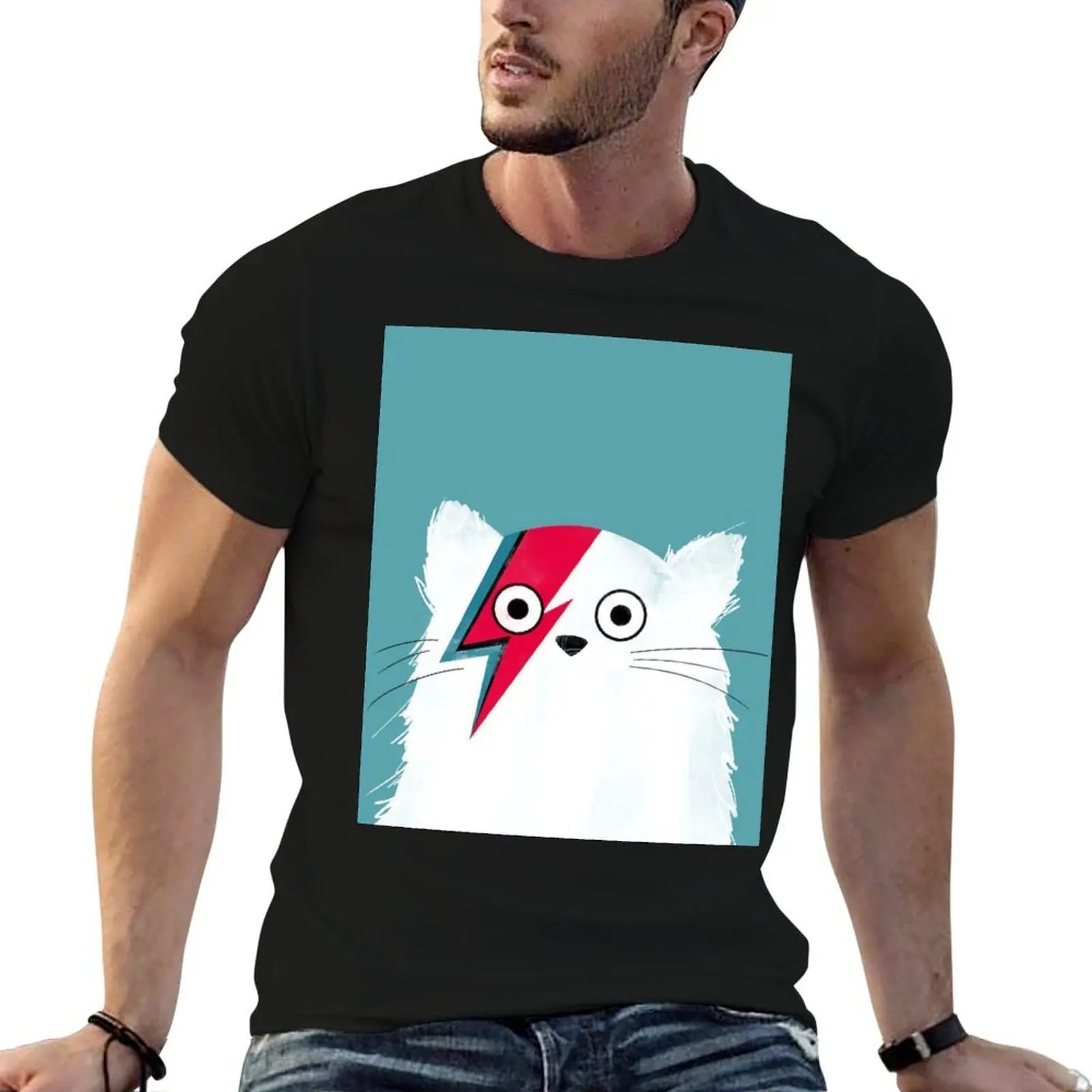 

White Cat shirts man shirts t anime Print t man t oversize T-Shirt shirt Bowie cotton graphic